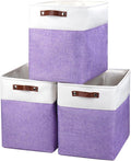 Large Fabric Storage Baskets | 50L Storage Bins, Decorative Linen Closet Baskets with Handles for Organizing, Shelf, Toys, Clothes, Home, Office, Nursery, 17x12x15Inches (Purple&White)