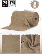 Fantasticlean Microfiber Cleaning Cloth Roll -75 Pack, Tear Away Microfiber Towels, 12" x 12", Reusable, Washable, Scratch Free, Ultra Absorbent Dish Rags for Car, Home, Garage or Shop (TAN)