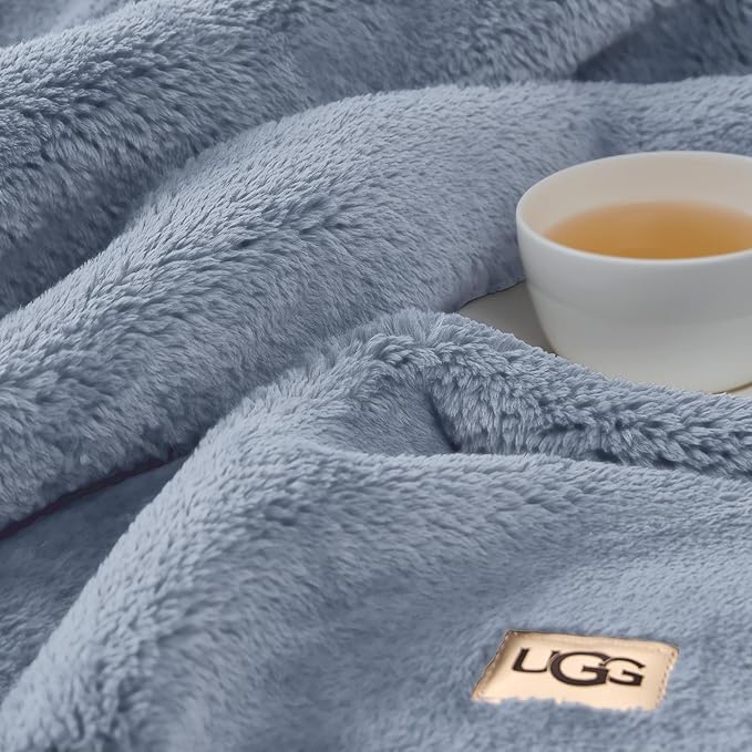 UGG Whitecap Plush Throw Blanket Fleece Lightweight Soft Cozy Throw for Couch or Bed Luxury Home Decor for Living Room Washable Hypoallergenic Blankets for Dorm Decor, 50-inch x 70-inch, Denim Blue