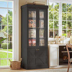 Vyre 71" Tall Farmhouse Bookshelves with Glass Doors, Set of 2 – Large Modular Bookcase with Adjustable Shelves, Storage Cabinet for Living Room, Kitchen, Home Office, Black