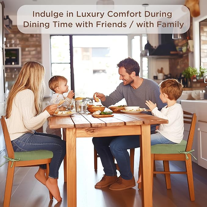 Codi Dining Chair Cushions 2 Pack, Thick Chairs Pads for Indoor Kitchen Room - Washable, Non-Slip Memory Foam Seat Cushion with Ties, 16.5"x16.5"x 3.5", Set of 2, Sage