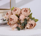 Duovlo Artificial Peony Silk Flowers Fake Flowers Vintage Wedding Home Decoration,Pack of 1 (Light Champagne)