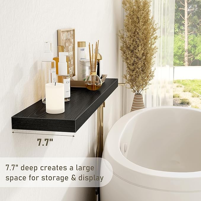 Fun Memories Black Floating Shelves 36 Inch Long, Rustic Farmhouse Bathroom Shelves Over Toliet, 36 x 8 Inch Floating Shelves for Wall, Deep Wall Shelf for Living Room, Kitchen, Bedroom, Set of 2
