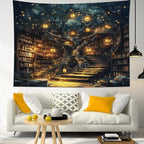 HVEST Fantasy Library Bookshelf Tapestry for Classroom Fairytale Tree Magic Bookshelf Wall Decor Retro Vintage Tapestry for Bedroom Living Room Study Room Dorm, 60L x 80W Inches