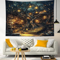 HVEST Fantasy Library Tapestry Fairytale Tree Vintage Bookshelf Tapestry for Bedroom Retro Bookshelf Book Wall Decor for Classroom Study Room College Room Dorm, 40L x 60W Inches