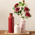 Vintage Vase Set of 3, Ceramic Vintage Flower Vases, Chinoiserie Decorative Home Decor Retro Floral Vase Rustic Farmhouse Decor for Table Bookshelf Mantel Kitchen Living Room Office - Red and White