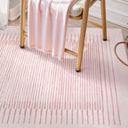 Wonnitar Washable Striped Living Room Area Rug 5x7, Non-Slip Berber Stripe Pink Area Rugs for Bedroom Girls, Low Pile Soft Large Throw Carpet for Kids Nursery Room (Pink,5' x 7')