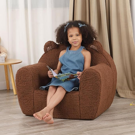Comfy Toddler Chair, Cuddly Sherpa Teddy Bear Kids Sofa, High Back Kids Reading Chair for Boys and Girls, Brown