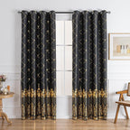 Grommets Blackout Long Window Curtains Black Gold-52W*95L 2PCS Drapes for Bedroom