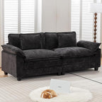 URRED Modular Sectional Sofa Comfy Cloud Couch, Modern Chenille Sofa Sleeper Deep Seat Couches with Ottoman/Pillows for Living Room (Black, 82.6'')