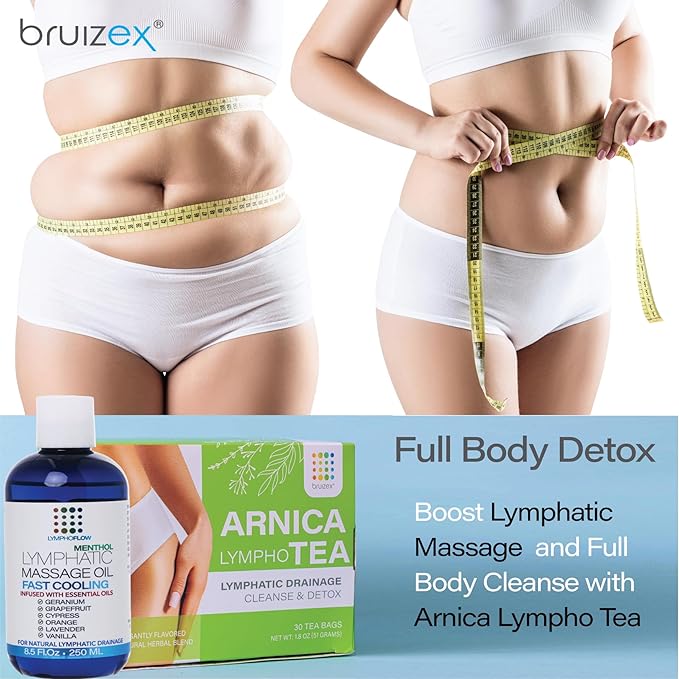 Lymphatic Drainage Massage Oil with Arnica & Coconut Oil, Cooling Menthol for Relief, Post Surgery Recovery & Lipedema, Liposuction, 360 Lipo, BBL, Tummy Tuck, Fibrosis Treatment, 8.5 Oz