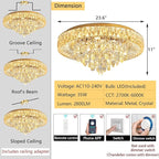 23.6'' Modern Crystal Chandeliers LED Dimmable Flush Mount Ceiling Chandeliers for Living Room Entrance Foyer Bedroom Gold