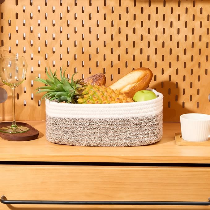 Small Storage Baskets for Organizing | Closet Organizer Bins | Shelf Toy Basket | Woven Rope Baskets | Cube Decorative Box | Shallow Basket | 11.5x7.5x4.7” | 4 Packs White Brown
