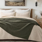 Chunky Chenille Knit Throw Blanket for Couch, Soft Luxurious Moss Stitch Blankets for Bed, Cozy Decorative Farmhouse Knitted Throws for Sofa, Olive Green, 60" x 80"