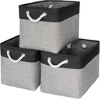 TheWarmHome Storage Basket for Organizing - 16x12x12 inch Cube Storage bin 3 Pack Fabric Storage Cubes, Collapsible Storage Box for Organizer Cloth Gift Toy Closet (Black & Grey)