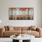 Large Framed Wall Art for Living Room Birch Tree Wall Decor Red Forest Painting Artwork Wall Decoration Nature Pictures Wall Art Fall Above Bed Wall Decor