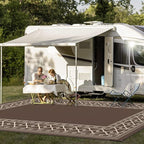 GENIMO Outdoor Rug Waterproof for Patio, 10'x14' Foldable Reversible Plastic Straw Carpet for Travel Trailers, Outside Area Mat for Rv, Deck, Picnic, Porch, Camper, Balcony, Beach, Coffee & Beige