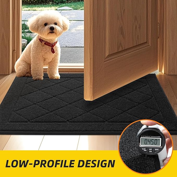 JSEI Dirt Trapper Door Mat 24"x36", Non-Slip Washable Entryway Mats, Dog Door Mat, Stain Resistant and Absorbent Floor Mats, Low Profile Welcome Mat for Front Back Door, Black
