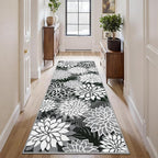 Area Rug 2x6 Black White Washable Entry Rug Multicolored Tropical Botanical Modern Floral Indoor Kitchen Door Mat Entrance Carpet Non Slip for Bedroom Living Room, Porch
