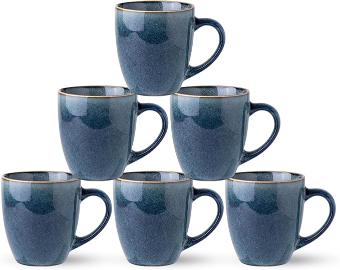 GBHOME Ceramic Coffee Mugs Set of 6, 12oz Stoneware Coffee Mugs Set For Dad Mom Women MEN, Light Weight Ceramic Coffee Cups for Latte/Tea/Beer/Hot Cocoa, Dishwasher & Microwave Safe
