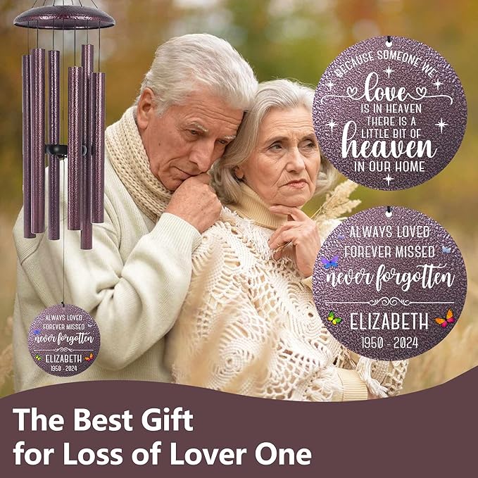 ASTARIN 36" Large Deep Tone Personalized Sympathy Wind Chimes, Memorial Wind Chime for Loss of Mother Father Loved One, Bereavement Gifts Decor Outdoor Patio Garden Graveyard