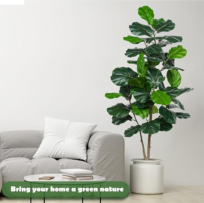 Artificial Fiddle Leaf Fig Tree 5FT, Large Realistic Faux Ficus Lyrata Plant with Pot Large Faux Plant for Indoor Outdoor Home, Office, Living Room, Bathroom Decor