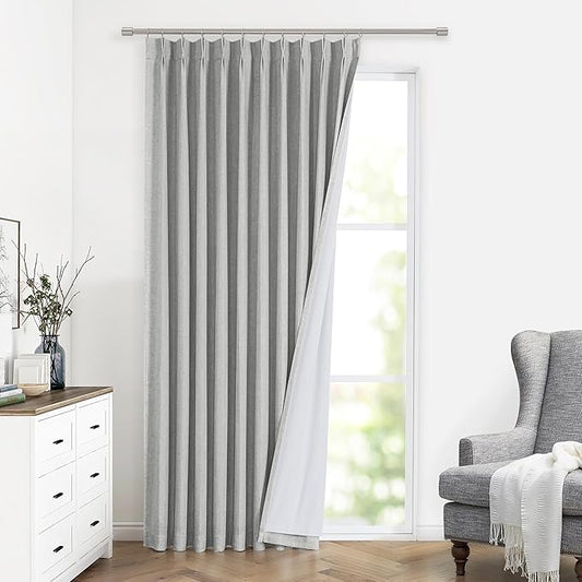Vision Home Light Gray Pinch Pleated Full Blackout Curtains Linen Blended 60" Wide Thermal Insulated Window Panels 95 inch for Bedroom Living Room Darkening Pleat Drapes with Hooks Back Tab 60"Wx95Lx1