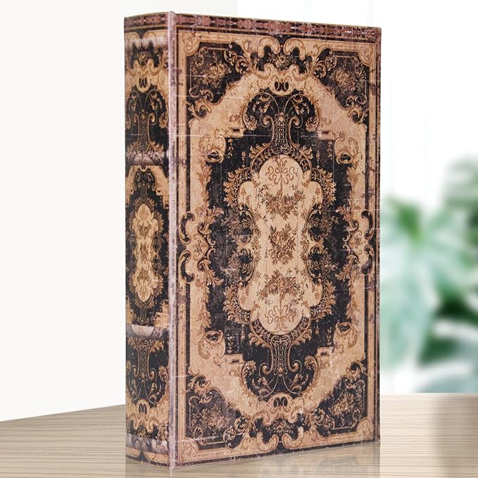 Decorative Storage Box for Home Decor - Vintage Faux Wood Book Box with Magnetic Lock, Hidden Jewelry & Remote Storage, Coffee Table Books Decor, Shelf Decor Accents (M Size, 10.2") -5-05