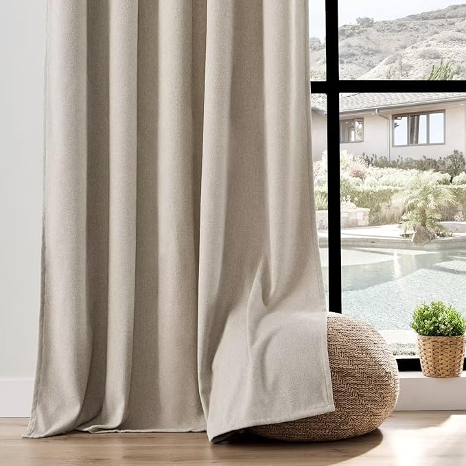 Joydeco Faux Linen Curtains 96 Inch Length 2 Panel Set, Light Filtering Curtains for Bedroom, 52 Inche Wide Living Room Drapes with Rod Pockets (52x96 inch, Linen)