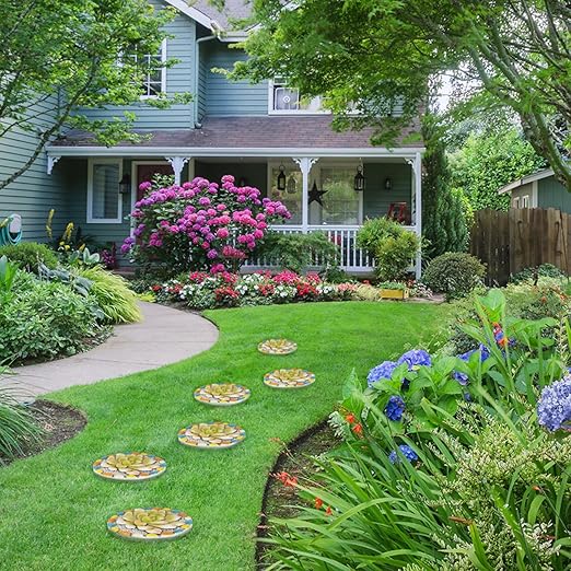 Succulent Pattern Cement Stepping Stones - Outdoor Pavers for Walkway, Multicolored Decorative Stone for Garden, 0.75 x 10 x 10 Inch