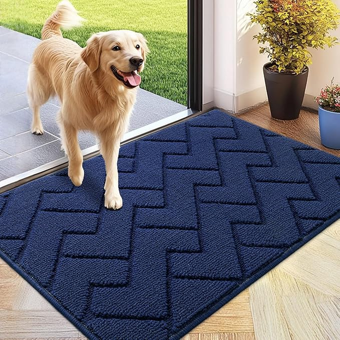 hicorfe Indoor Doormat,Front Back Door Mat Rubber Backing Non Slip Door Mats 24"x35" Absorbent Resist Dirt Entrance Doormat Inside Floor Mats for Entryway Washable Low-Profile (Navy Blue)