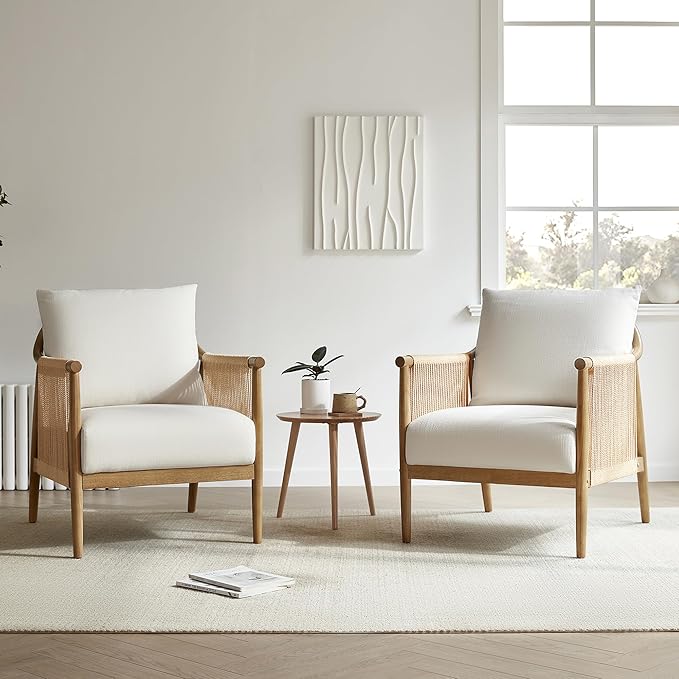 CHITA Braid Armchair, Modern Accent Chair for Living Room, Cream