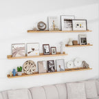 Solid Ash Wood Picture Ledge Shelf, Wood Floating Shelves Set of 2, 48 Inch Long Large Photo Ledge Shelves, Nursery Book Shelves Wall Mounted for Living Room Kids' Bedroom Decor, Natural