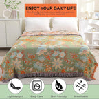 Boho Fall Throw Blanket for Bed，100% Ultra Cotton Soft Breathable Bed Throw Floral Printed Farmhouse Decor Rustic Bed Throws for Couch Sofa Quilt 60" x 80"-Orange& Sage Green