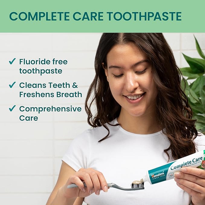 Himalaya Complete Care Toothpaste, Fights Plaque, Freshens Breath, Fluoride Free, Plant-Based, with Neem, Pomegranate, No Artificial Flavors, Cruelty Free, Mint Flavor, 6.17 Oz, 2 Pack…