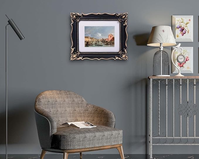 8x10 Vintage Picture Frame with Embossed Flower Design, Black Ornate Frame for 8x10 or 5x7 Pictures with White Mat, Hand-Crafted Resin Antique Frames for Tabletop & Wall Hanging, Home Decor (Black)