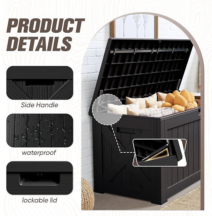 JUMMICO 120 Gallon Resin Deck Box, Large Outdoor Storage Box Waterproof & Lockable for Garden, Patio, Pools (Black)