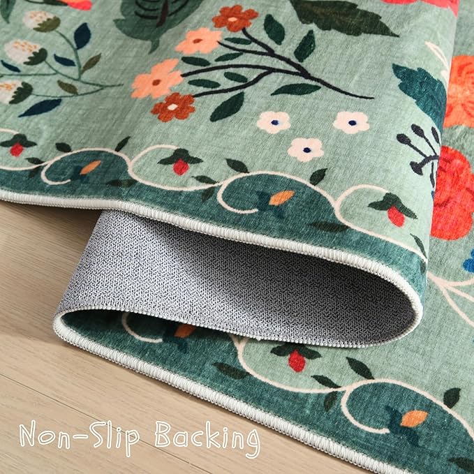 Runner Rug for Hallways Kitchen Rug Non Slip 2'6''x8' Washable Runner Rugs with Rubber Backing Soft Floral Carpet Runner for Hallways, Kitchen, Laundry, Bedroom, Bathroom(Green)