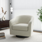 Swivel Barrel Accent Chair, Modern Round Linen Arm Chair for Living Room, Bedroom, Comfy Club Reading Chairs for Adults（Linen Fabric, Beige, Set of 1