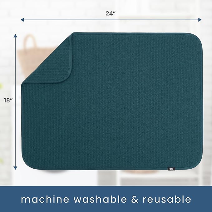 S&T INC. Dish Drying Mat XL, 18” x 24”, Absorbent Microfiber Kitchen Counter Mat, Dish Drying Pad for Dishes, Utensils, Pots and Pans, Extra Large, Tapestry Blue