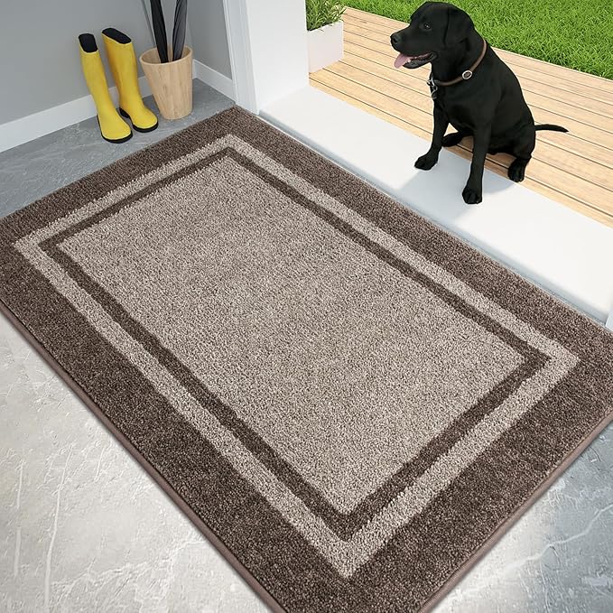 PURRUGS Dirt Trapping Door Mat 32" x 48", Non-Slip/Skid Machine Washable Entryway Rug, Shoes Scraper, Area Rug, Super Absorbent Welcome Mat for Muddy Wet Shoes and Paws, Beige & Grayish Brown