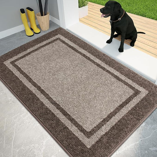 PURRUGS Dirt Trapping Door Mat 32" x 48", Non-Slip/Skid Machine Washable Entryway Rug, Shoes Scraper, Area Rug, Super Absorbent Welcome Mat for Muddy Wet Shoes and Paws, Beige & Grayish Brown