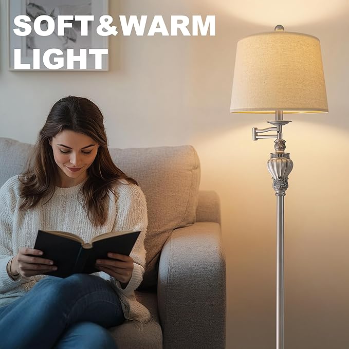 61" Vintage Floor Lamp with 350° Adjustable Swing Arm, Tall lamp Standing Lamp for Living Room Bedside Bedroom Nightstand Retro Farmhouse Mid Century Lamp Light Home Décor Office Gifts