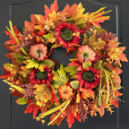 Fall Wreaths for Front Door 24 Inch- Full&Realistic Autumn Maple Leaves Wreath,Large Fall Door Wreath with Sunflower,Pumpkin,Berries for Thanksgiving Harvest Festival Decorations