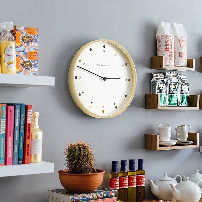 NEWGATE® Mr Clarke Wall Clock | Large Scandi Inspired Plywood Clock | 16 inch | Pale Wood case with Designer dot dial | Modern Minimalist Design for Kitchen, Living Room or Office