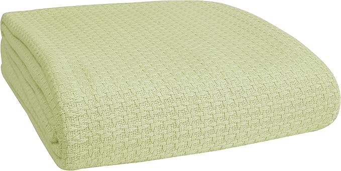 BELIZZI HOME 100% Cotton Bed Blanket, Breathable Bed Blanket Full Queen Size, Cotton Thermal Blankets Full Queen, Perfect for Layering Any Bed for All Season, Sage Green