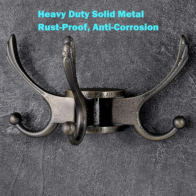 Swivel Coat Hook 2 Pack Heavy Duty Space Saving Towel Rope Hook Wall Mount Triple Swing Arms for RV Bathroom Kitchen Garage,Rustic Bronze