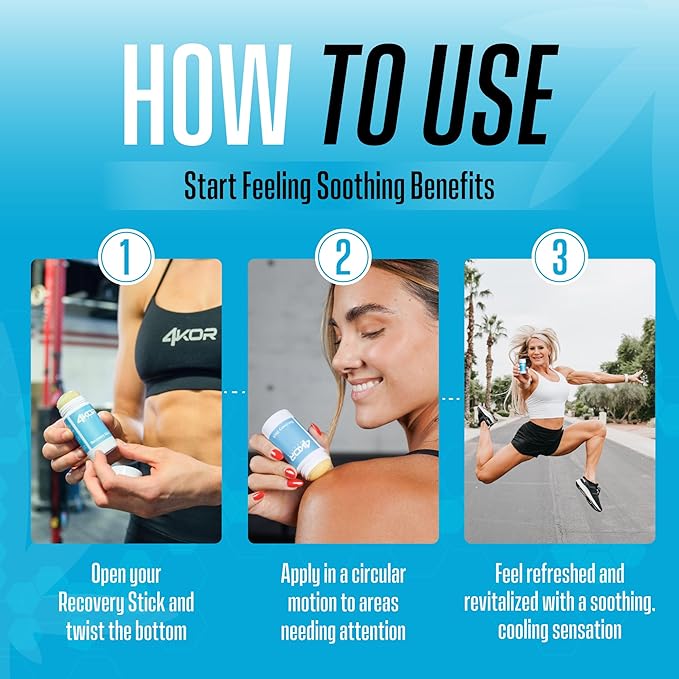 4KOR Recovery Stick - Natural Muscle Balm | Hemp Infused | for Muscles, Joints, Post-Workout | Features a Cooling & Warming Sensation | Portable & Non-Greasy Twist-Up Balms - 1 oz.