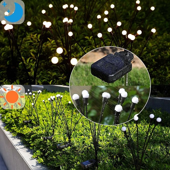 Solar Firefly Lights 16 LED Swaying Outdoor Waterproof Decorative Lights for Yard Patio Pathway Lawn Decorations (2 Pack, 8 Heads)