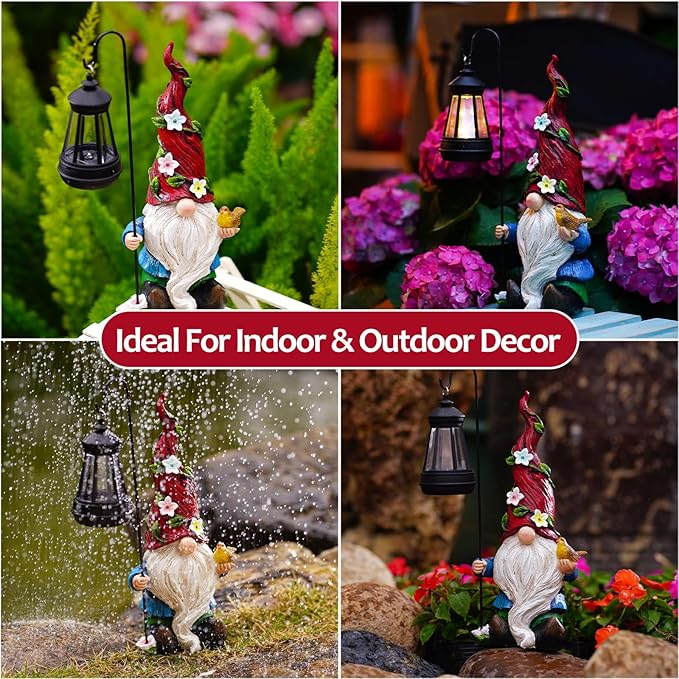 Garden Gnomes Outdoor Statue with Solar Lights,Solar Gnomes Decorations for Yard Outdoor gnome Decorations for Garden, Patio Gnome Gifts for Mom